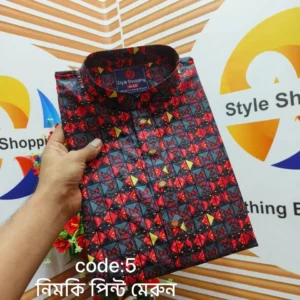 🧵 প্রিমিয়াম সুতি কটন ফেব্রিক্স পাঞ্জাবি কোড:৫ মেরুন