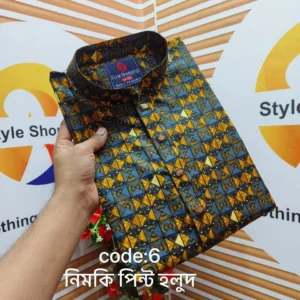 🧵 প্রিমিয়াম সুতি কটন ফেব্রিক্স পাঞ্জাবি কোড:৬ হলুদ